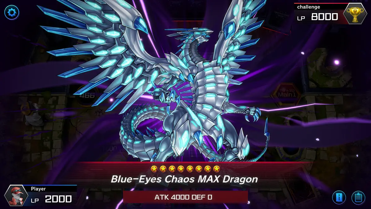 Yu-Gi-Oh! Master Duel: invocação de um grande monstro dragão no campo de duelo, com os pontos de vida à vista